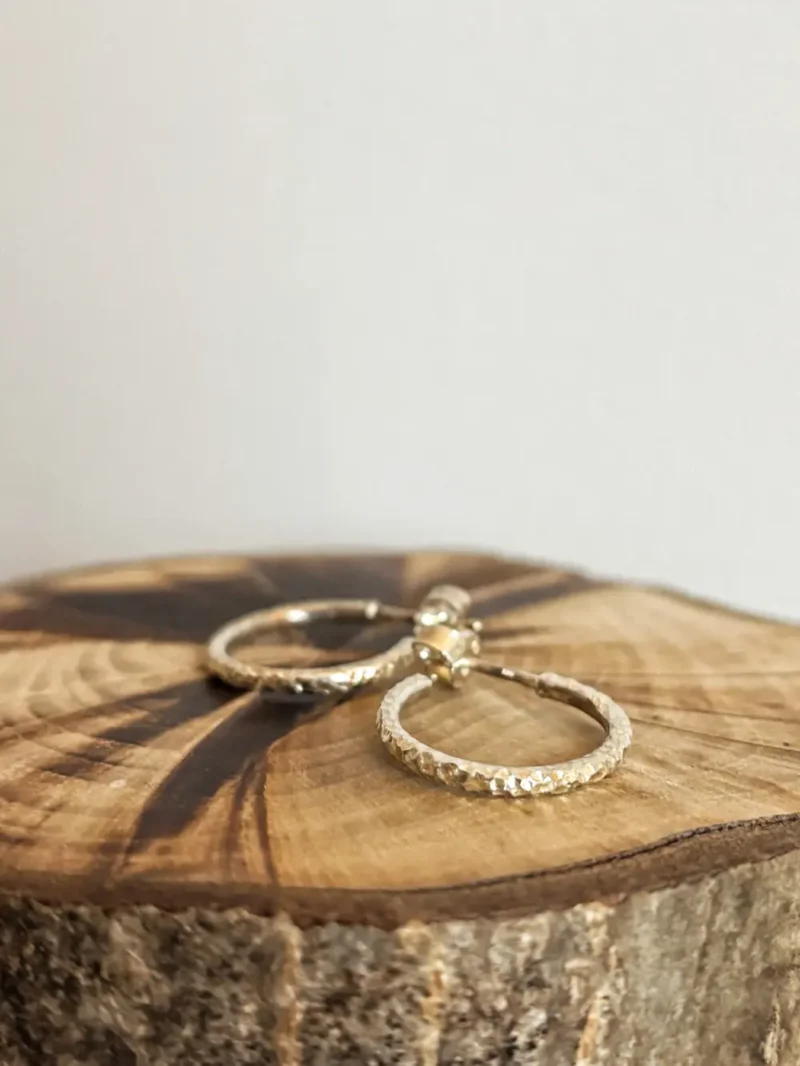 Silberne Luna Creolen - Mond Oberfläche auf robusten Ohrstecker Creolen